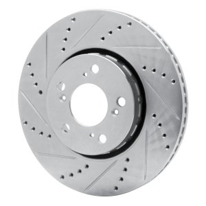 Acura RLX Brake Rotor (1) - Front Left - R1 Concepts - Drilled & Slotted - Silver - `14-`20